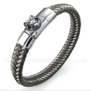 Titanium Aries Leather Cable Bracelet