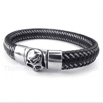 Titanium Black Leather Cable Bracelet