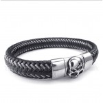 Titanium Black Leather Cable Bracelet