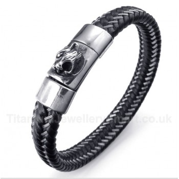 Titanium Black Leather Cable Bracelet