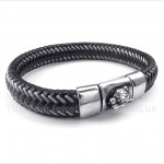 Titanium Black Leather Cable Bracelet