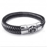 Titanium Black Leather Cable Magnet Bracelet