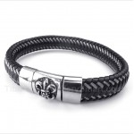 Titanium Black Leather Cable Magnet Bracelet