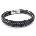 Titanium Black Leather Cable Magnet Bracelet