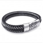 Titanium Black Leather Cable Bracelet