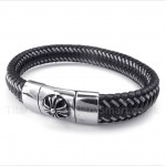 Titanium Black Leather Cable Bracelet