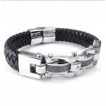 Titanium Cable Diamond Leather Bracelet