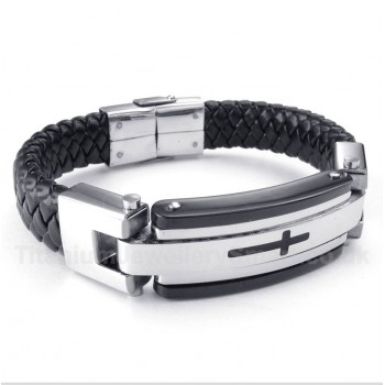 Titanium Cross Leather Bracelet