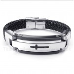 Titanium Cross Leather Bracelet