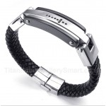 Titanium Black Crystal Cross Leather Bracelet