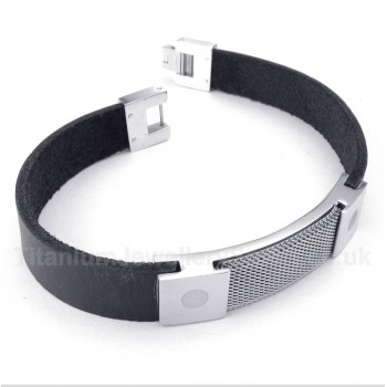 Titanium Armor Mesh Leather Bracelet