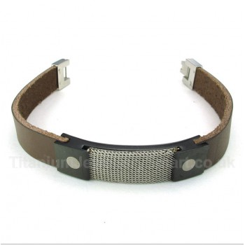 Titanium Armor Mesh Leather Bracelet