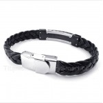 Titanium Greek Meander Pattern Leather Bracelet