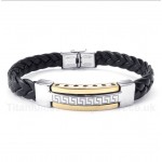 Titanium Greek Meander Pattern Gold Leather Bracelet