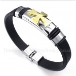 Titanium Greek Meander Pattern Gold Cross Rubber Bracelet