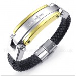 Titanium Diamond Cross Leather Bracelet