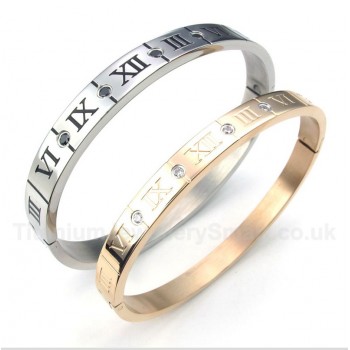 Titanium Diamond Roman Numerals Couple's Bracelet (One Pair)