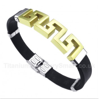 Titanium Rubber Gold Greek Meander Pattern Bracelet