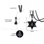 Unisex Titanium Pendant 34.7 mm Zircon Masonic Hexagram Black PN-1035