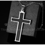 Unisex Titanium Pendant Carbon Fiber Cross PN-296