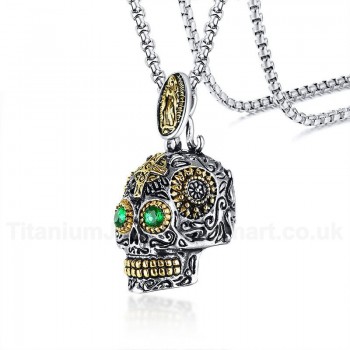 Men's Titanium Pendant Punk Green Eyes Skull PN-1158