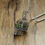 Men's Titanium Pendant Punk Green Eyes Skull PN-1158