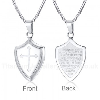 Men's Titanium Pendant Shield of Faith necklace Shield Cross 