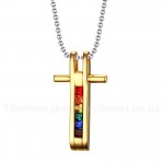 Men's Titanium Pendant Gold Colour Cross 