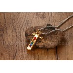 Men's Titanium Pendant Gold Colour Cross 