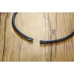 Men's PU Leather Necklace Magnet Lava Stone Leather Black NC441