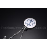 Men's Titanium Pendant Medical ID Blue Red Round Tag PN-275