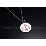 Men's Titanium Pendant Medical ID Blue Red Round Tag PN-275