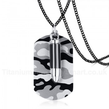 Men's Titanium Pendant Camo Black Tag Bullet PN-1108