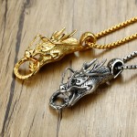 Men's Titanium Pendant Chinese Dragon Head with Ring PN-512