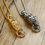 Men's Titanium Pendant Chinese Dragon Head with Ring PN-512