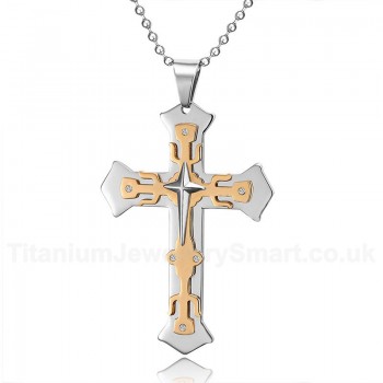 Unisex Titanium Pendant Three Layers Crystal Cross PN-094