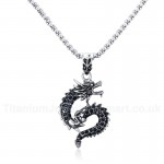 Men's Titanium Pendant 42.5 mm Black Crystal Chinese Dragon PN-711