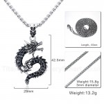 Men's Titanium Pendant 42.5 mm Black Crystal Chinese Dragon PN-711