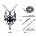 Men's Titanium Pendant 44 mm Black Zircon Two Chinese Dragon Sword PN-712