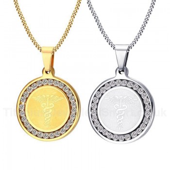 Unisex Titanium Pendant 29 mm Round Zircon Medical ID Two PN-619