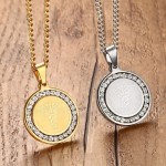 Unisex Titanium Pendant 29 mm Round Zircon Medical ID Two PN-619