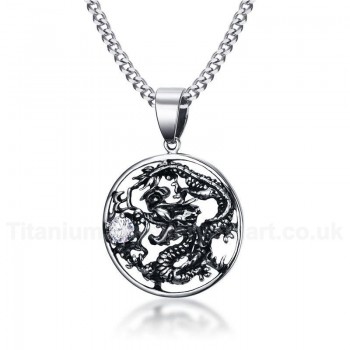 Men's Titanium Pendant Zircon Chinese Dragon Round PN-800S