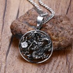 Men's Titanium Pendant Zircon Chinese Dragon Round PN-800S