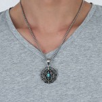 Men's Titanium Pendant Punk Spider Blue Turquoise PN-803S