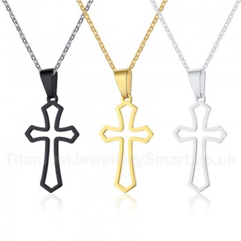 Unisex Titanium Pendant Hollow Cross Black Gold White PN-1140