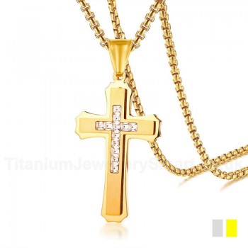 Men's Titanium Pendant Jesus Crystal Cross PN-1003