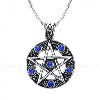 Men's Titanium Pendant Blue Crystal Pentagram PN-567