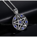 Men's Titanium Pendant Blue Crystal Pentagram PN-567