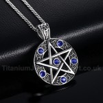 Men's Titanium Pendant Blue Crystal Pentagram PN-567