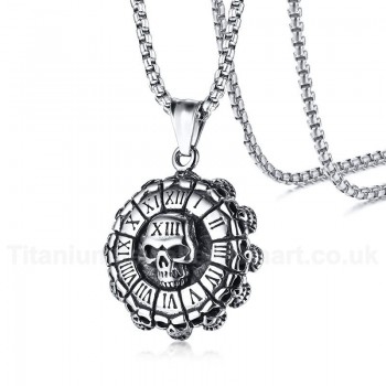 Men's Titanium Pendant Punk Roman Numerals Skull PN1058